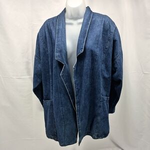 Vintage LA 405 Denim Jean Jacket Open Front Blazer 80s 90s Oversized 2X-3X